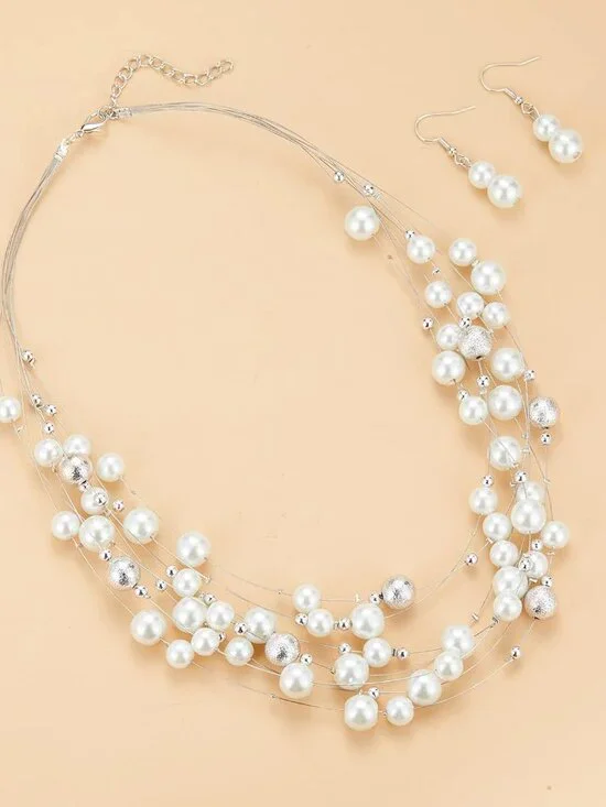 Layered Pearl Necklace Multi-strand Pearl Choker Necklaces for Women Beaded jewe - Picture 2 of 6